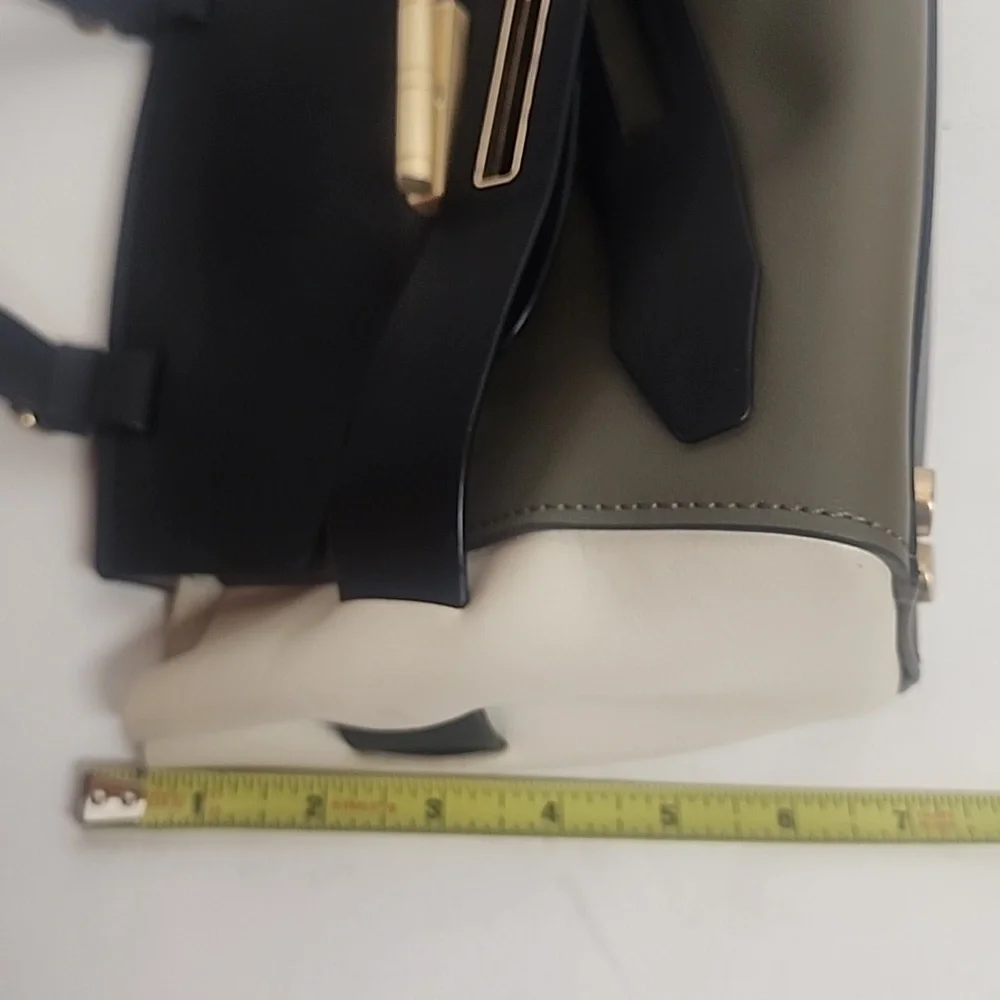 Rare ZAC Zac Posen Leather Cowhide Brigette Black, Taupe & Cream Belted Satchel